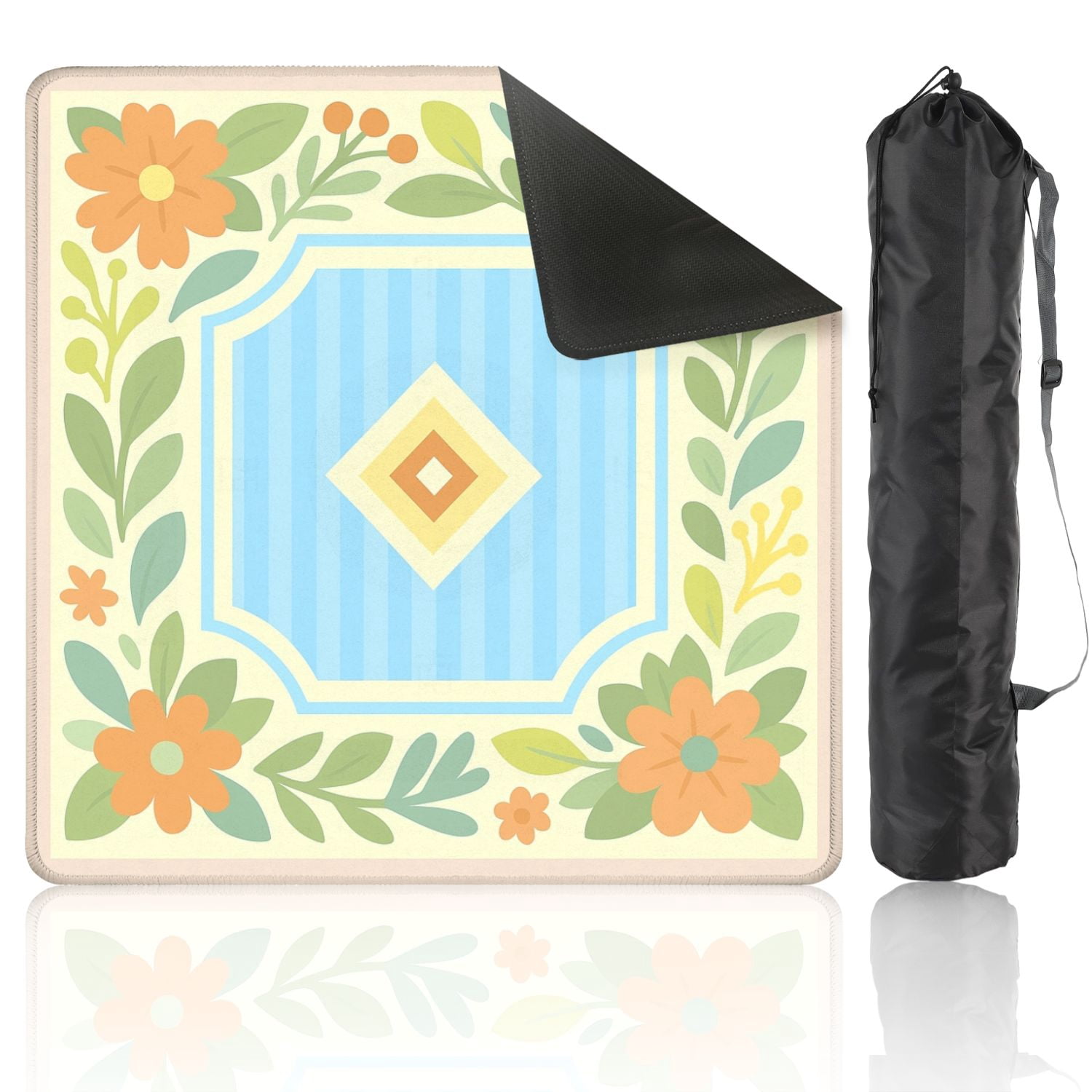 Mahjong Mat 31.5" x 31.5" Floral Soft Pastels Geometric Centerpiece Anti-Slip and Noise Reduction Symmetry Design Mahjong Tiles Table Cover for Dominoes Poker Card Board and Tile Games