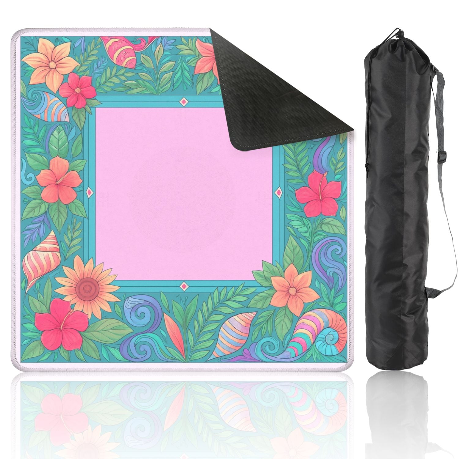 Mahjong Mat 31.5" x 31.5" Floral Tropical Seashell Anti-Slip and Noise Reduction Symmetry Design Mahjong Tiles Table Cover for Dominoes Poker Card Board and Tile Games