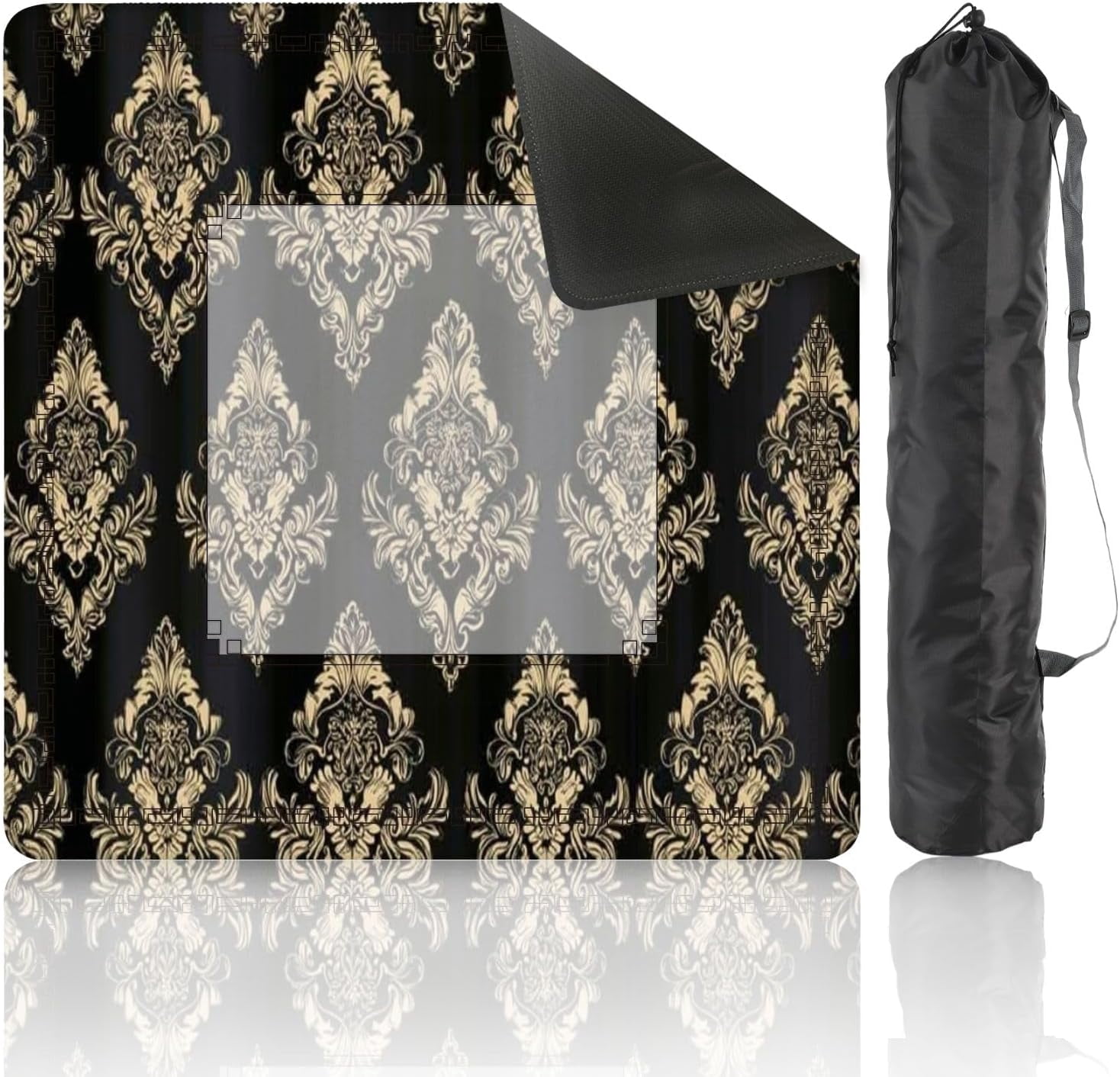 Mahjong Mat 31.5" x 31.5" Floral Vintage Baroque Style Seamless Gold Black Non-Slip Noise Reduction Mahjong Tiles Table Cover for Dominoes Poker Card Board and Tile Games