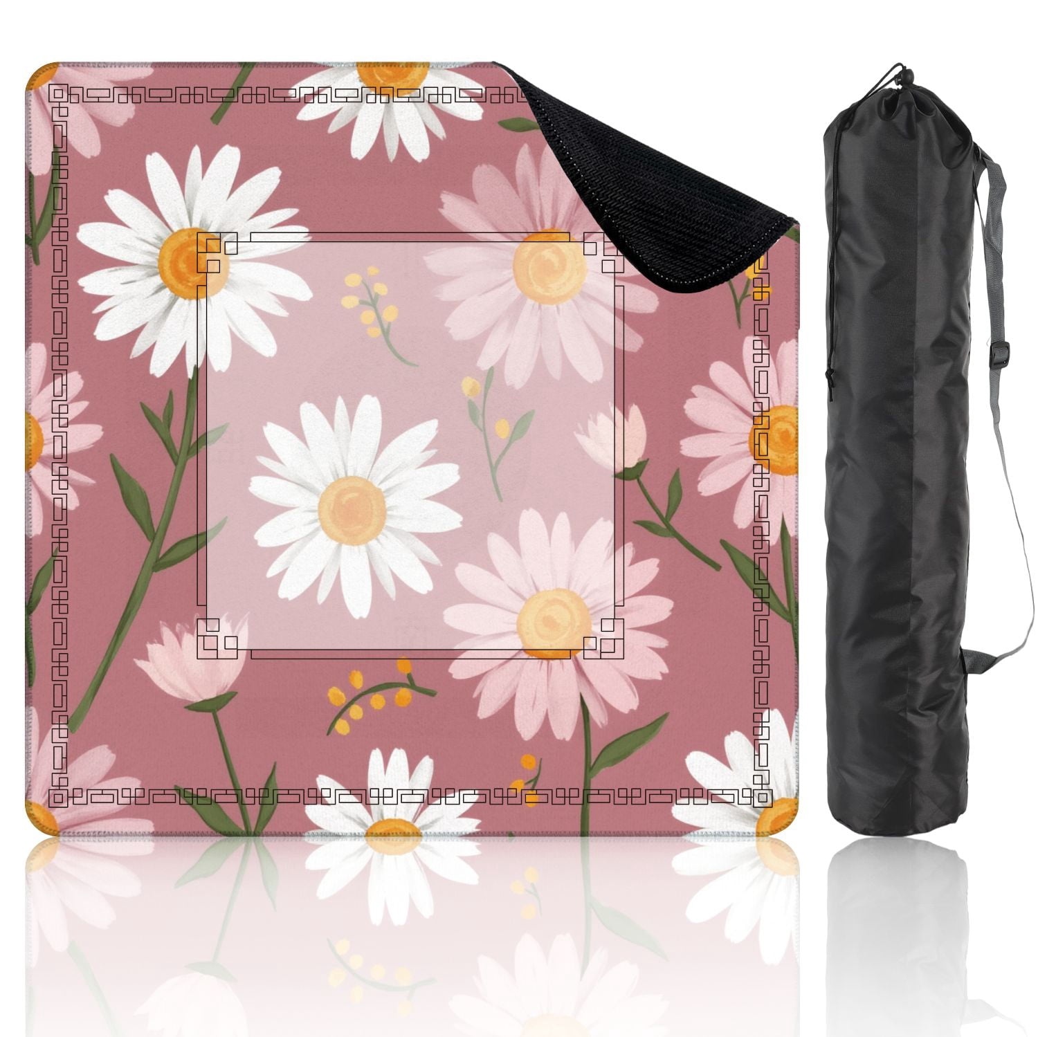Mahjong Mat 31.5" x 31.5" Floral White Pink Daisies Mauve Non-Slip Noise Reduction American Mahjong Tiles Table Cover for Dominoes Poker Card Board Games Gift