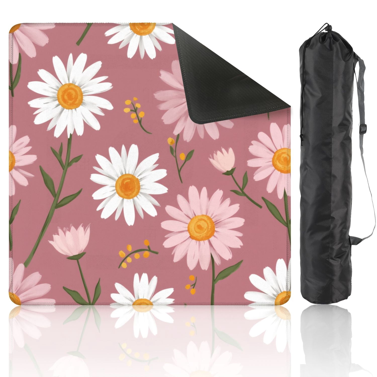 Mahjong Mat 31.5" x 31.5" Floral White Pink Daisies Mauve Non-Slip Noise Reduction American Mahjong Tiles Table Cover for Dominoes Poker Card Board Games Gift
