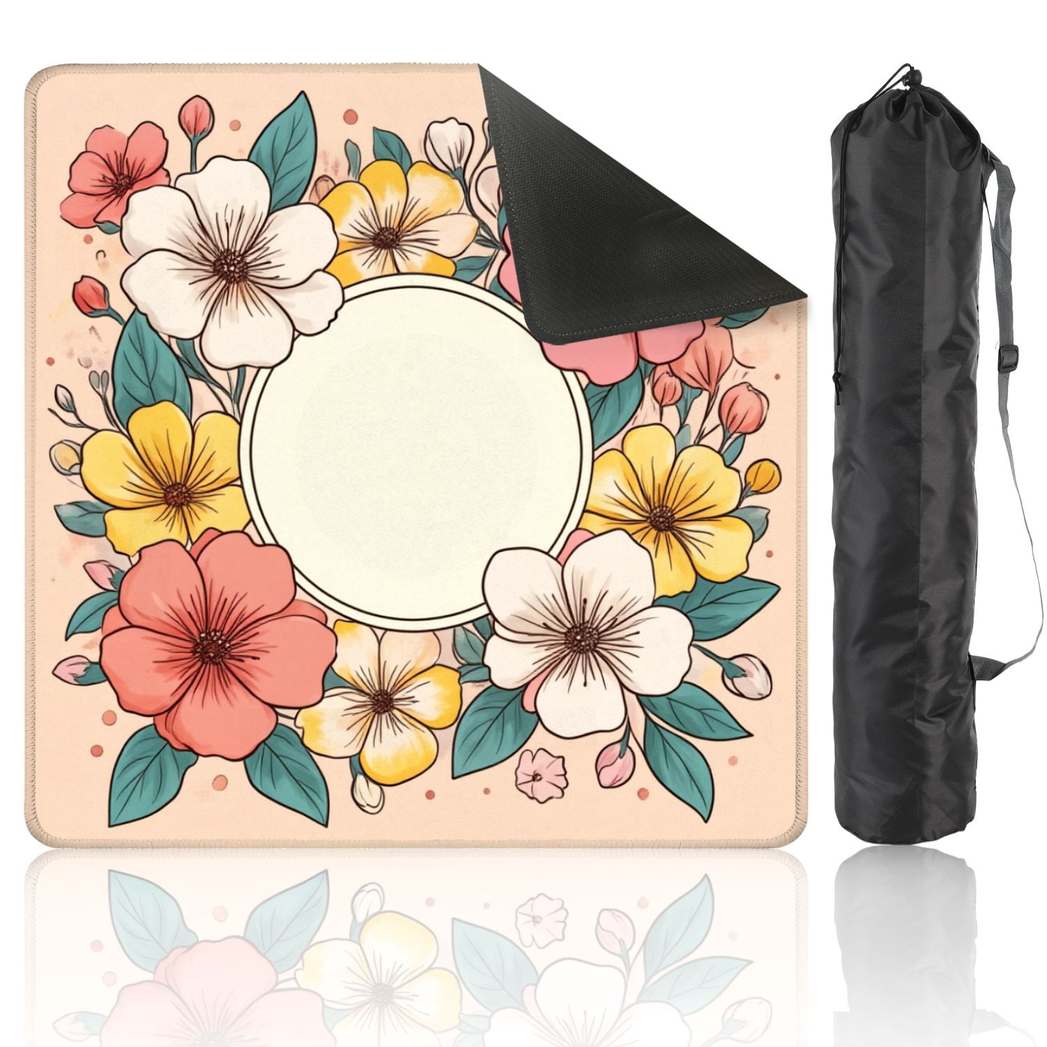 Mahjong Mat 31.5" x 31.5" Floral Wreath Colorful Pink Yellow White Flowers Pastel Non-Slip Noise Reduction American Mahjong Tiles Table Cover for Dominoes Poker Card Board Games Gift