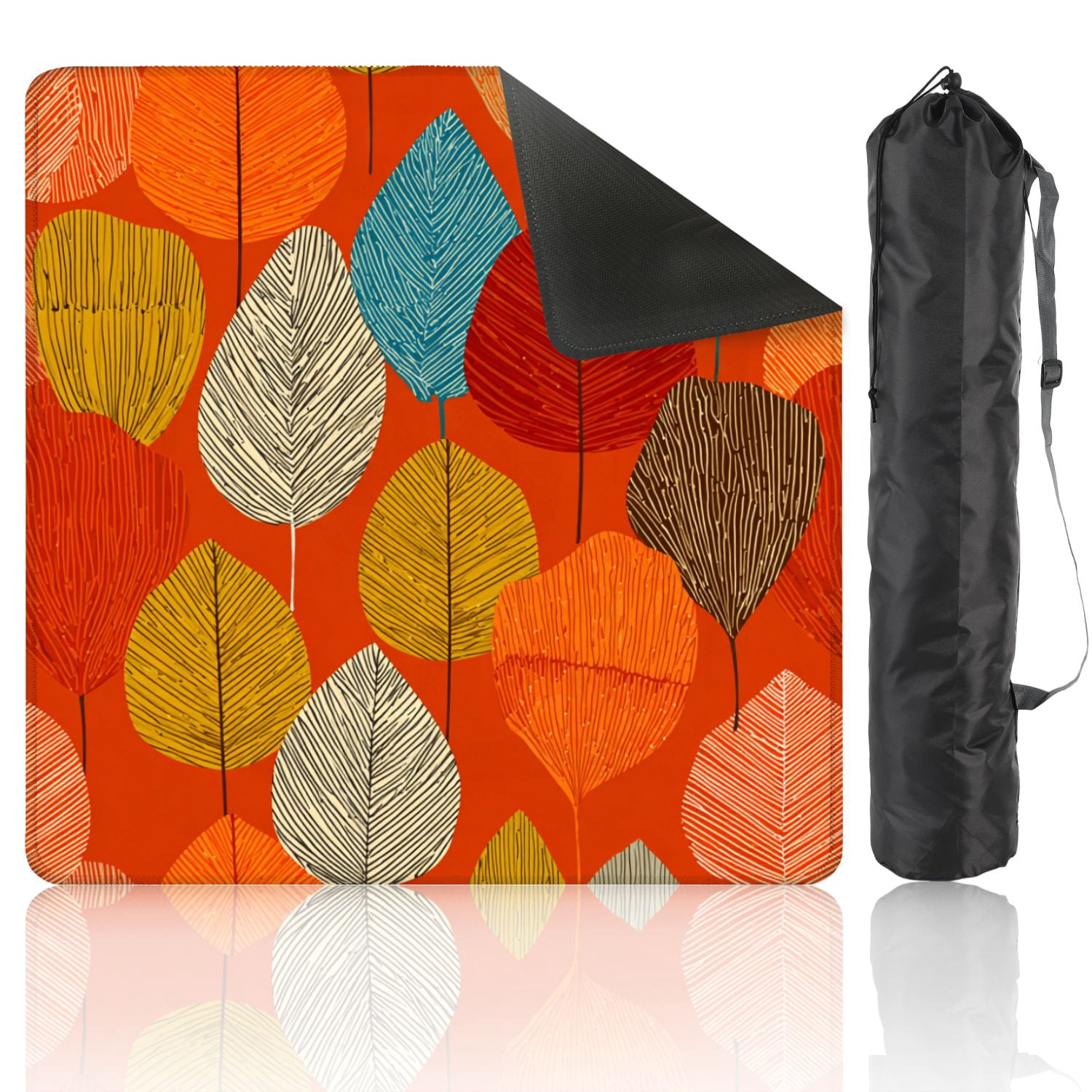 Mahjong Mat 31.5" x 31.5" Flowers leaves Mid century modern art Abstract Non-Slip Noise Reduction American Mahjong Tiles Table Cover for Dominoes Poker Card Board Games Gift