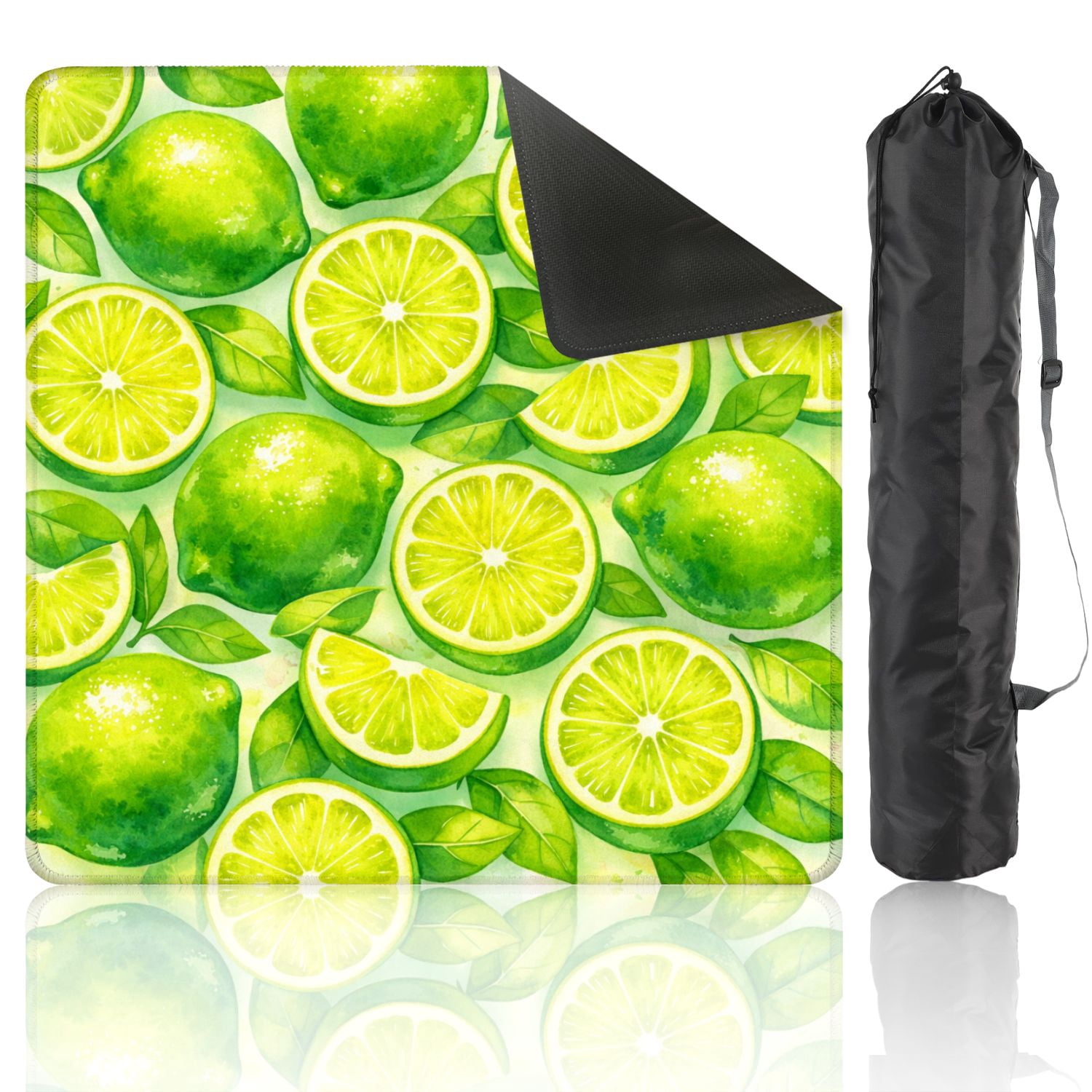 Mahjong Mat 31.5" x 31.5" Fresh Green Lemons Slices Green Leaves Watercolor Anti-Slip and Noise Reduction Symmetry Design Mahjong Tiles Table Cover for Dominoes Poker Card Board and Tile Games
