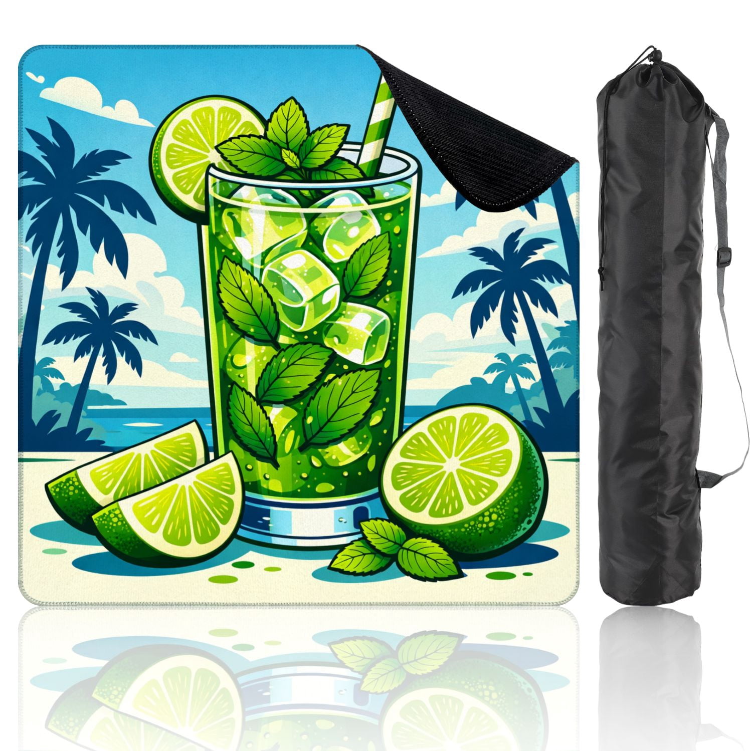 Mahjong Mat 31.5" x 31.5" Fresh Mojito Lime Mint Tropical Beach Non-Slip Noise Reduction Mahjong Tiles Table Cover for Dominoes Poker Card Board and Tile Games