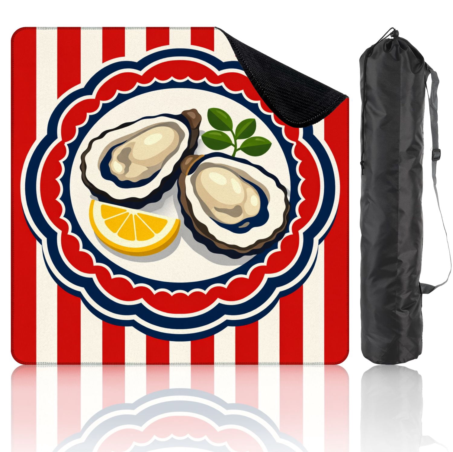 Mahjong Mat 31.5" x 31.5" Fresh Oysters Lemon Slice Red White Blue Striped Non-Slip Noise Reduction Mahjong Tiles Table Cover for Dominoes Poker Card Board and Tile Games