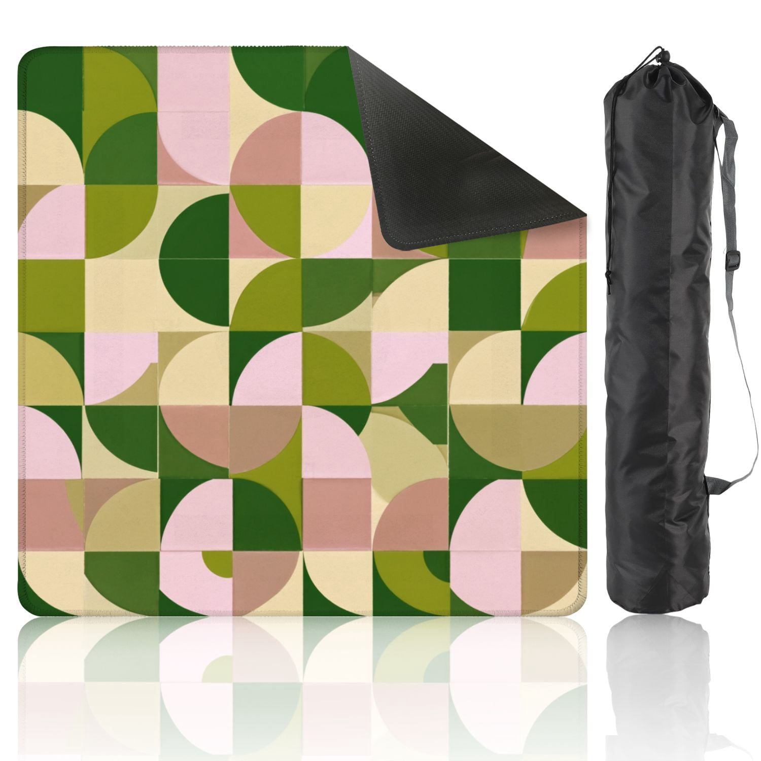 Mahjong Mat 31.5" x 31.5" Geometric Abstract Green Pink Tones Non-Slip Noise Reduction American Mahjong Tiles Table Cover for Dominoes Poker Card Board Games Gift