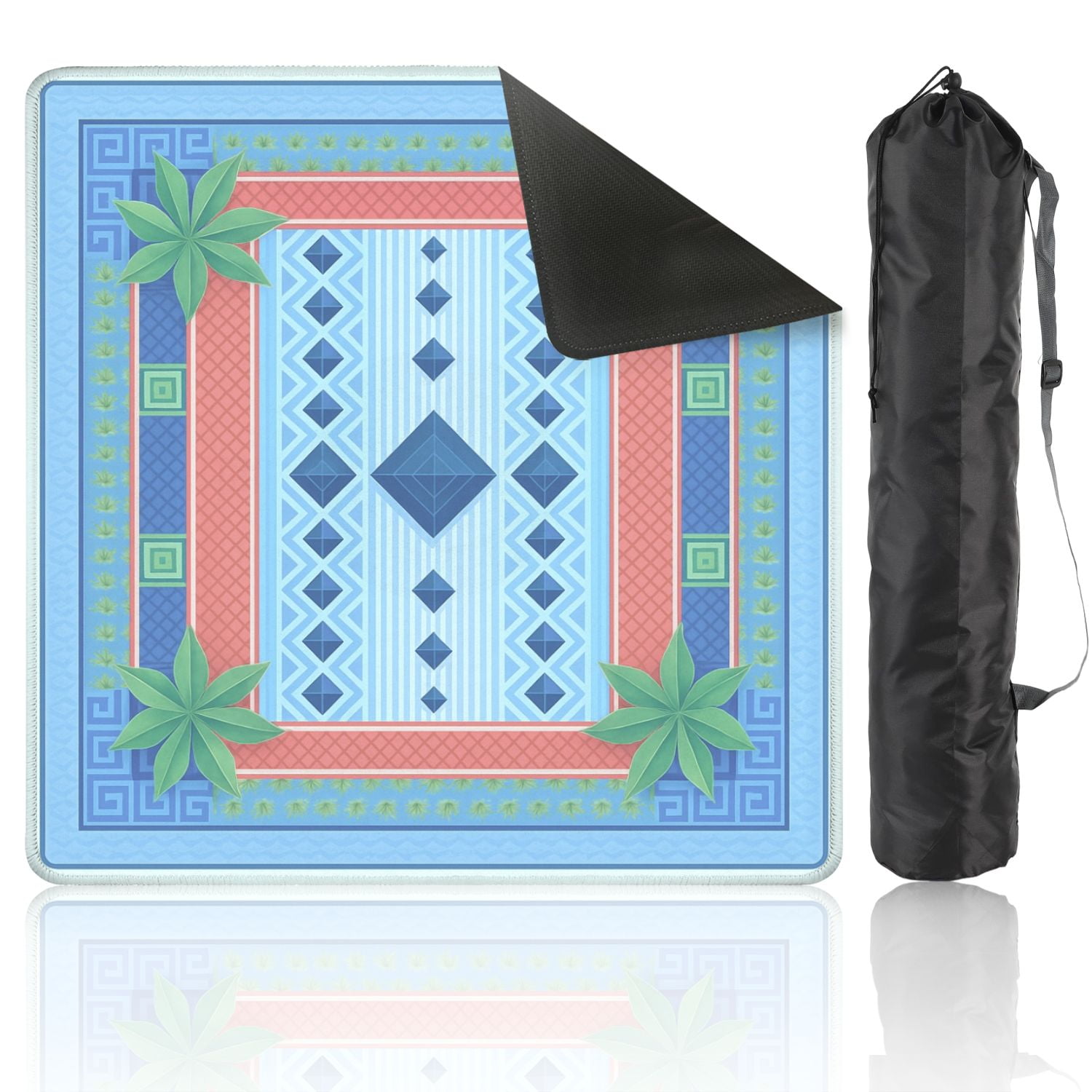 Mahjong Mat 31.5" x 31.5" Geometric Diamond Anti-Slip and Noise Reduction Symmetry Design Mahjong Tiles Table Cover for Dominoes Poker Card Board and Tile Games