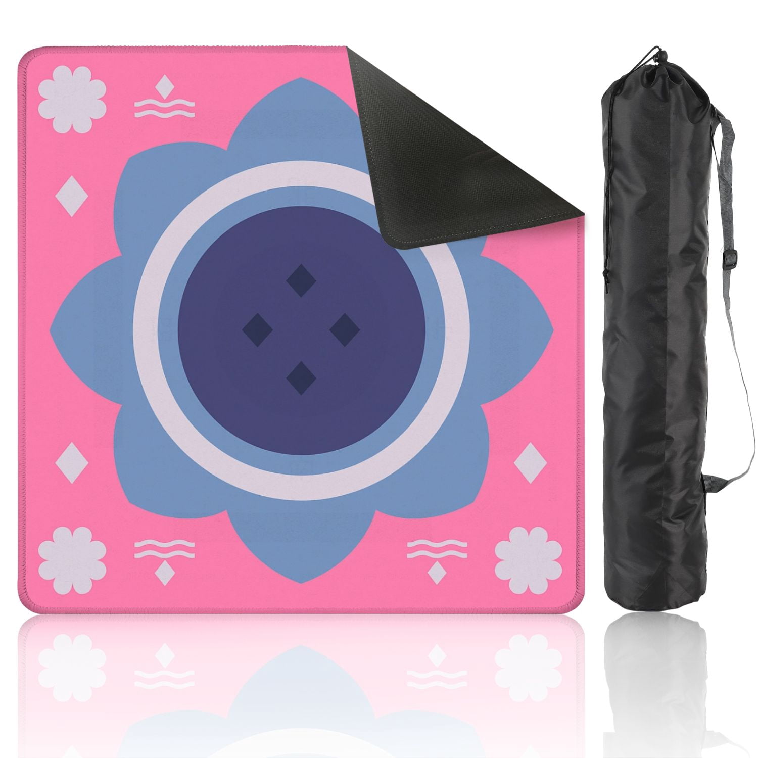 Mahjong Mat 31.5" x 31.5" Geometric Floral Blue Tones Pink Anti-Slip and Noise Reduction Symmetry Design Mahjong Tiles Table Cover for Dominoes Poker Card Board and Tile Games