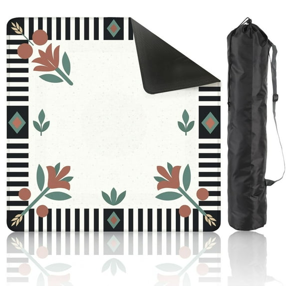 Mahjong Mat 31.5" x 31.5" Geometric Floral Bold Stripes Elegant Colors Anti-Slip and Noise Reduction Symmetry Design Mahjong Tiles Table Cover for Dominoes Poker Card Board and Tile Games