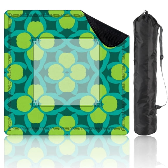 Mahjong Mat 31.5" x 31.5" Geometric Floral Seamless Teal Loops Lime Green Petal Shapes Non-Slip Noise Reduction American Mahjong Tiles Table Cover for Dominoes Poker Card Board Games Gift