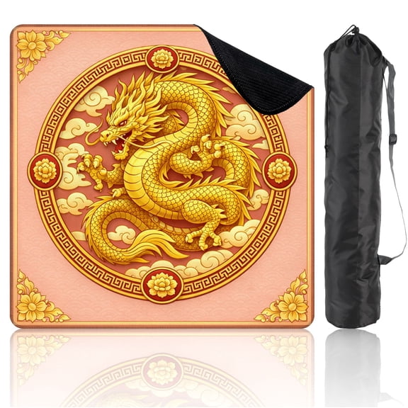 Mahjong Mat 31.5" x 31.5" Golden Dragon Traditional Oriental Style Clouds Floral Patterns Non-Slip Noise Reduction Mahjong Tiles Table Cover for Dominoes Poker Card Board and Tile Games
