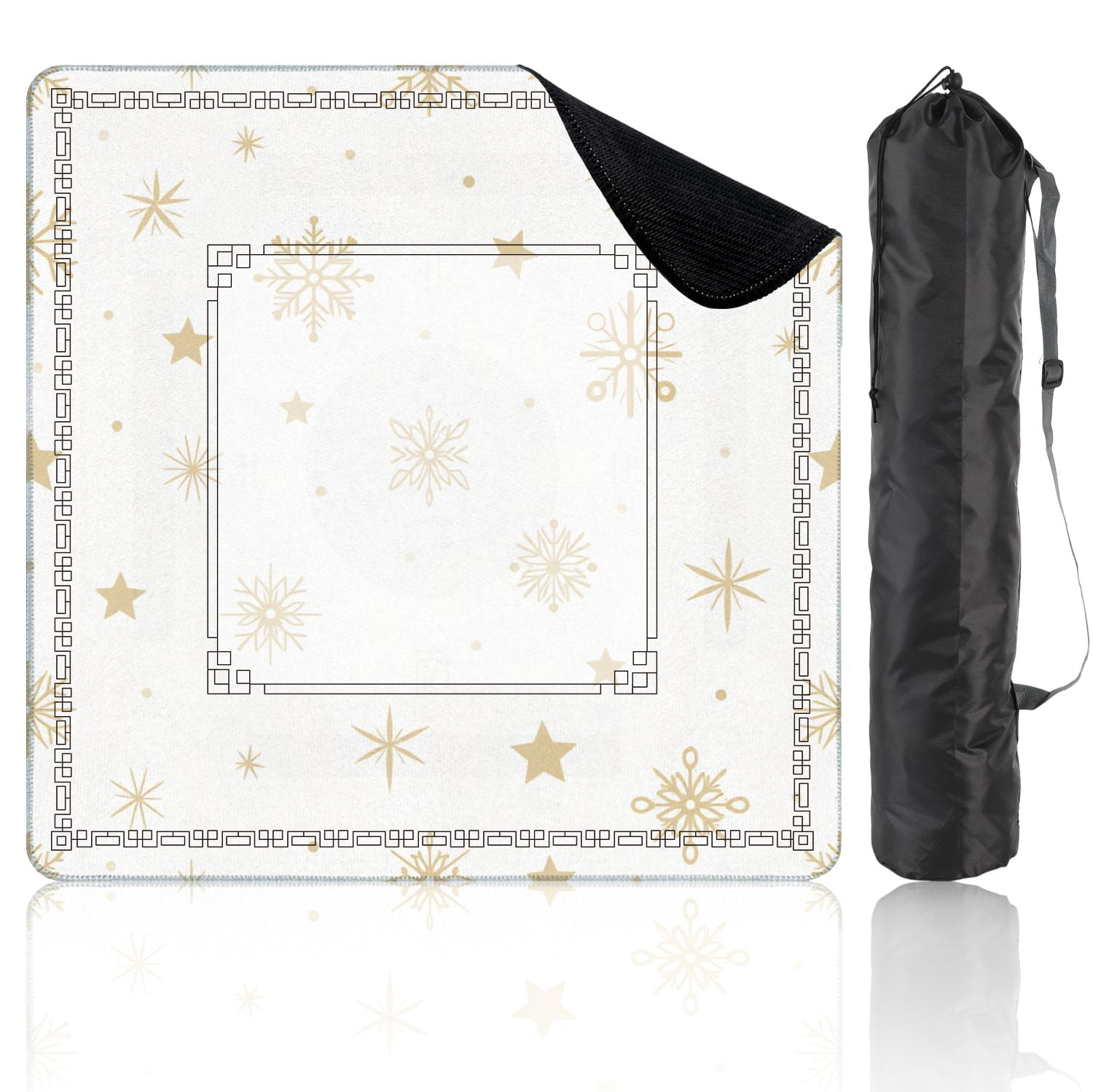 Mahjong Mat 31.5" x 31.5" Golden snowflakes stars white Holiday Seamless Non-Slip Noise Reduction American Mahjong Tiles Table Cover for Dominoes Poker Card Board Games Gift