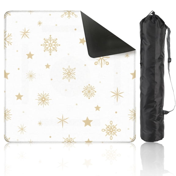Mahjong Mat 31.5" x 31.5" Golden snowflakes stars white Holiday Seamless Non-Slip Noise Reduction American Mahjong Tiles Table Cover for Dominoes Poker Card Board Games Gift