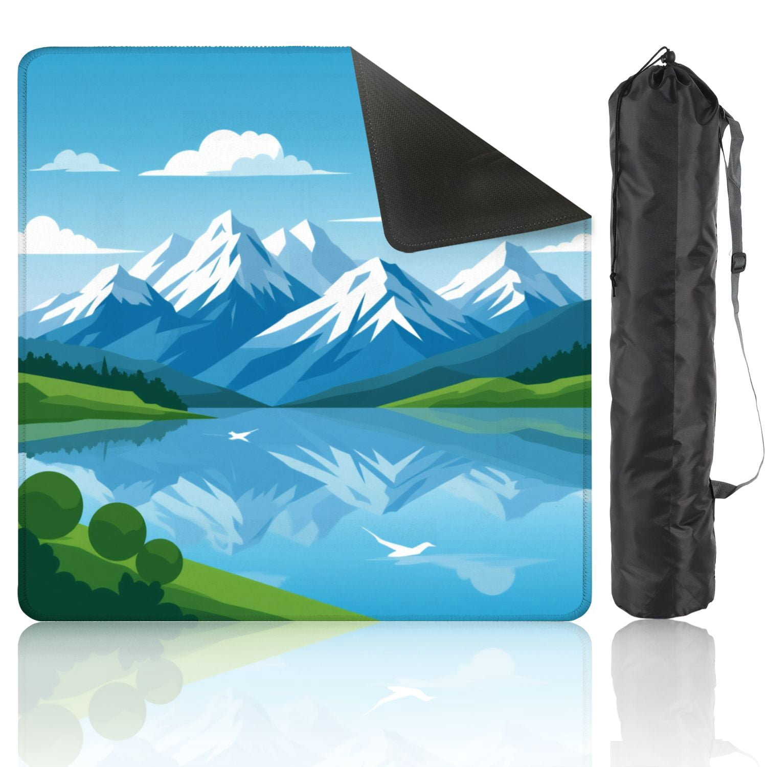 Mahjong Mat 31.5" x 31.5" Graphic design snow capped mountain surrounding lake Non-Slip Noise Reduction American Mahjong Tiles Table Cover for Dominoes Poker Card Board Games Gift