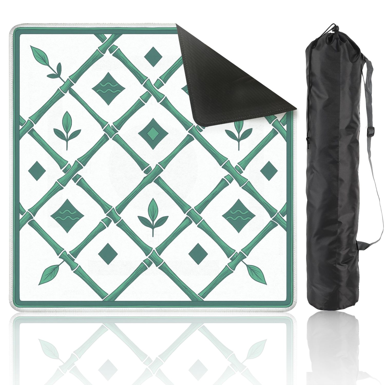 Mahjong Mat 31.5" x 31.5" Green Bamboo Diamond Leaves Floral Details Anti-Slip and Noise Reduction Symmetry Design Mahjong Tiles Table Cover for Dominoes Poker Card Board and Tile Games