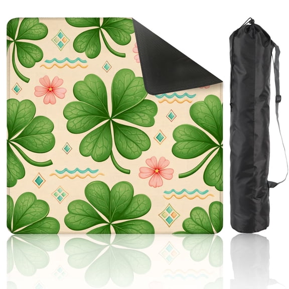 Mahjong Mat 31.5" x 31.5" Green Clover Leaves Pink Flowers Soft Beige Anti-Slip and Noise Reduction Symmetry Design Mahjong Tiles Table Cover for Dominoes Poker Card Board and Tile Games