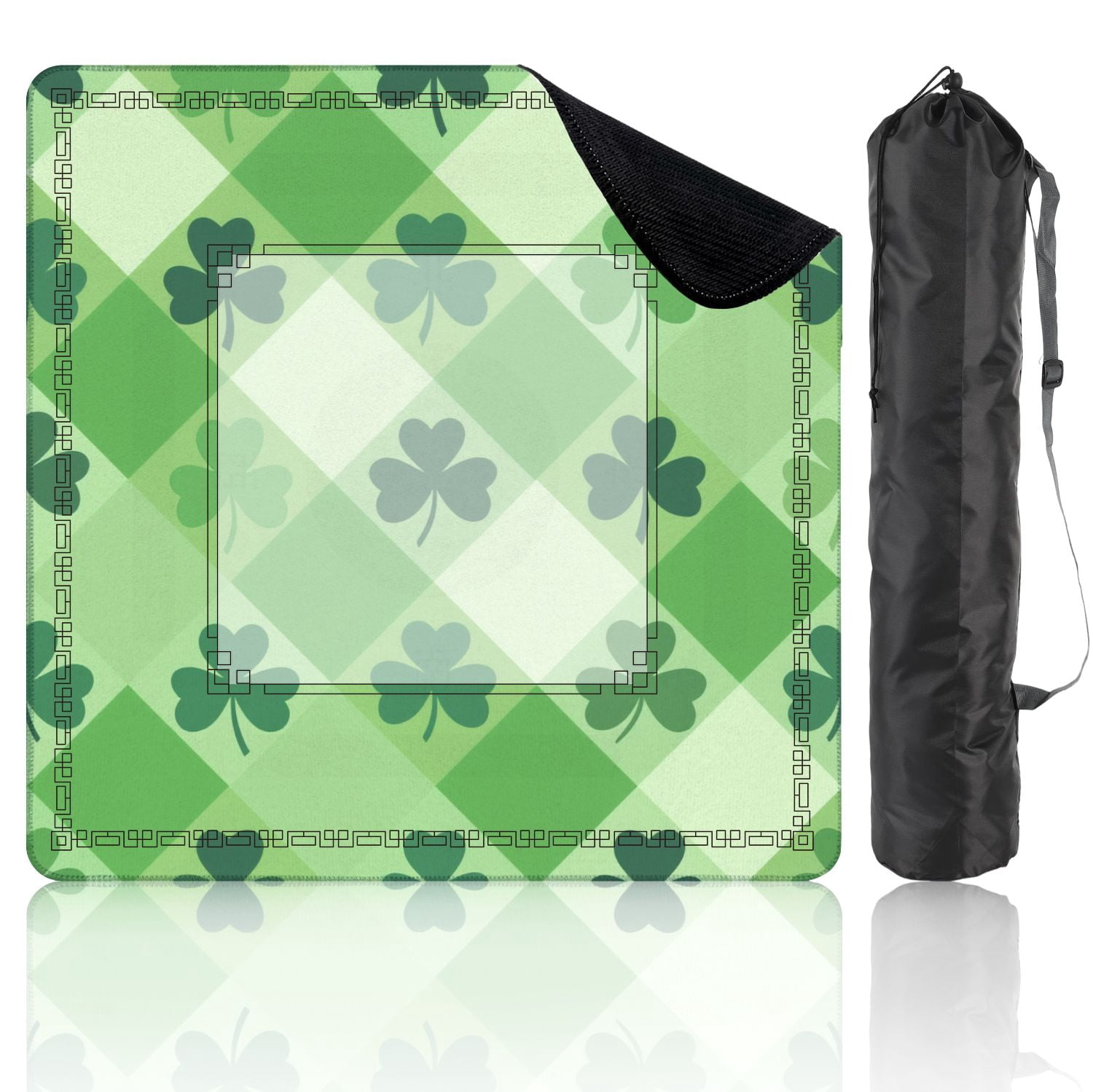 Mahjong Mat 31.5" x 31.5" Green Geometric Plaid Non-Slip Noise Reduction American Mahjong Tiles Table Cover for Dominoes Poker Card Board Games Gift