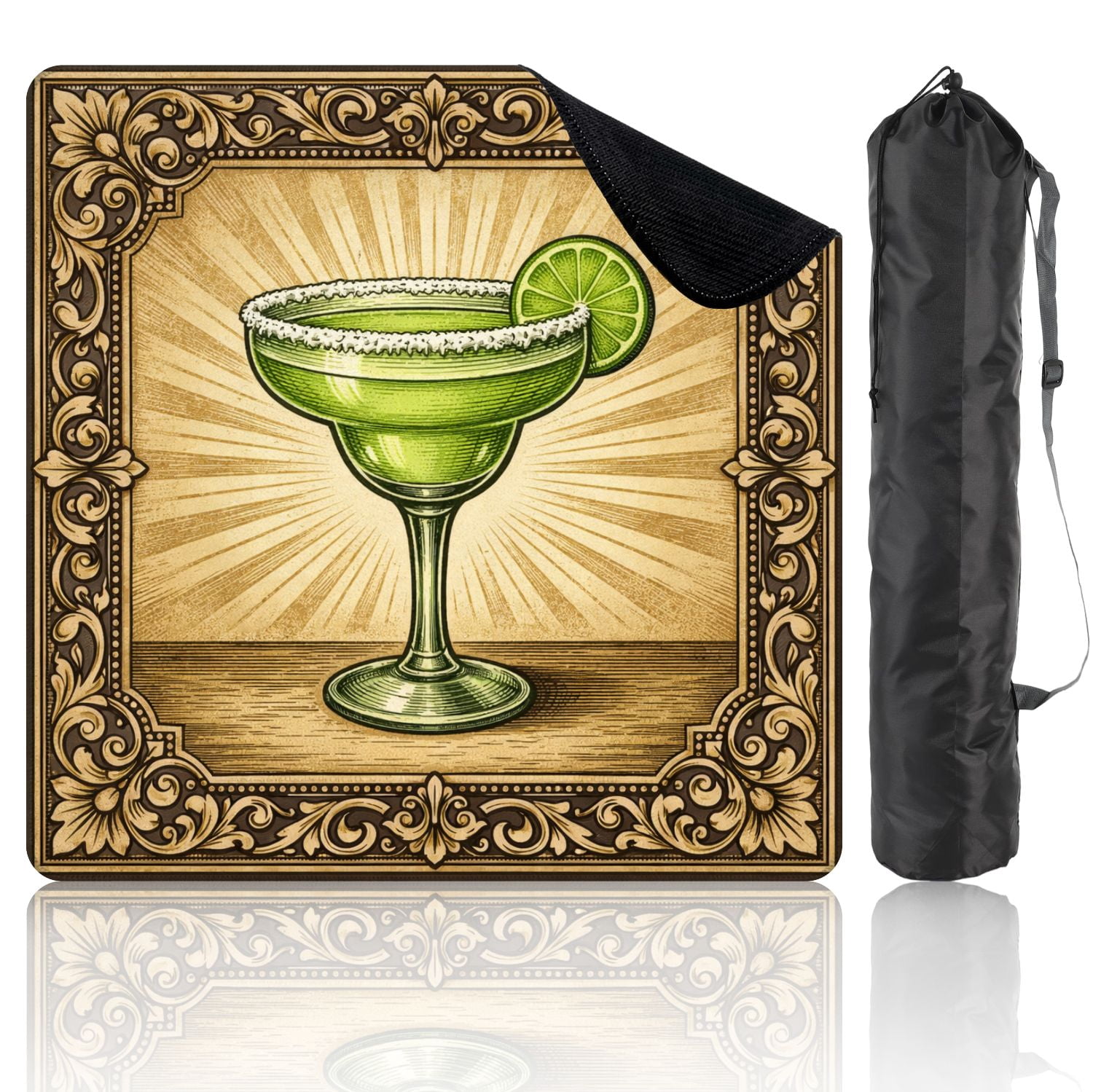 Mahjong Mat 31.5" x 31.5" Green Margarita Cocktail Lime Slice Salted Rim Vintage Style Non-Slip Noise Reduction Mahjong Tiles Table Cover for Dominoes Poker Card Board and Tile Games