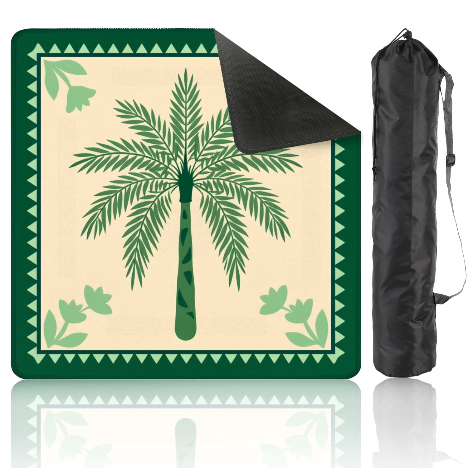 Mahjong Mat 31.5" x 31.5" Green Palm Tree Tropical Leaves Decorative Border Non-Slip Noise Reduction American Mahjong Tiles Table Cover for Dominoes Poker Card Board Games Gift