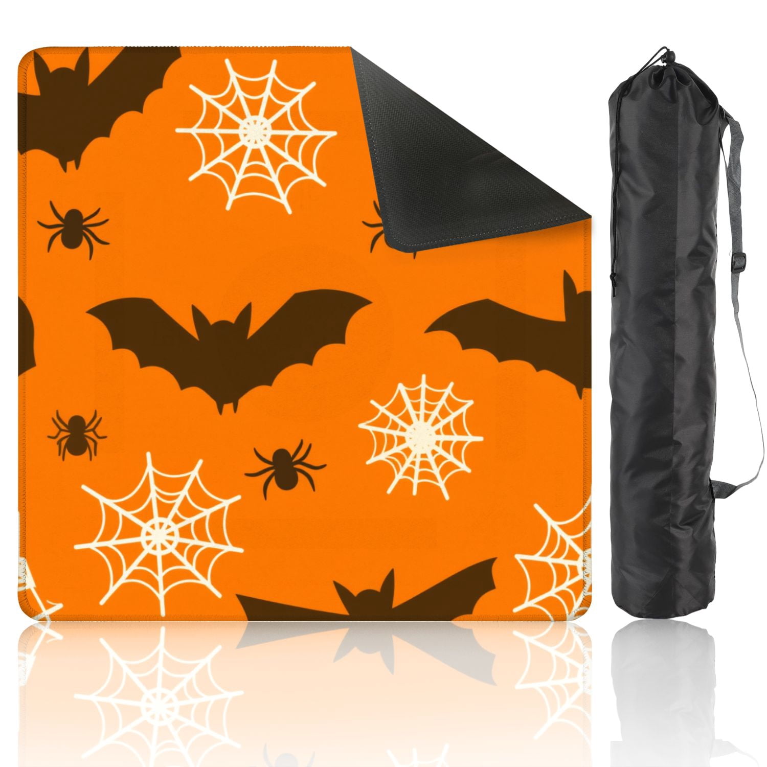 Mahjong Mat 31.5" x 31.5" Halloween seamless bats spiders web Black bat orange Cute for textile Non-Slip Noise Reduction American Mahjong Tiles Table Cover for Dominoes Poker Card Board Games Gift