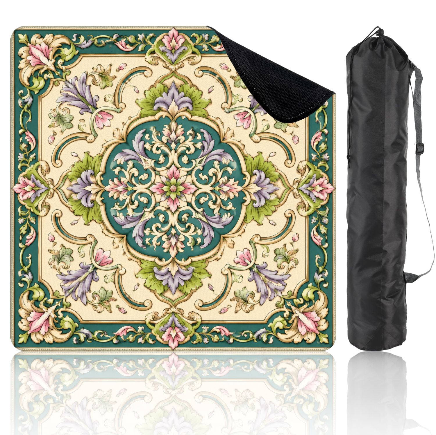 Mahjong Mat 31.5" x 31.5" Hand drawn artistic floral Non-Slip Noise Reduction Mahjong Tiles Table Cover for Dominoes Poker Card Board and Tile Games