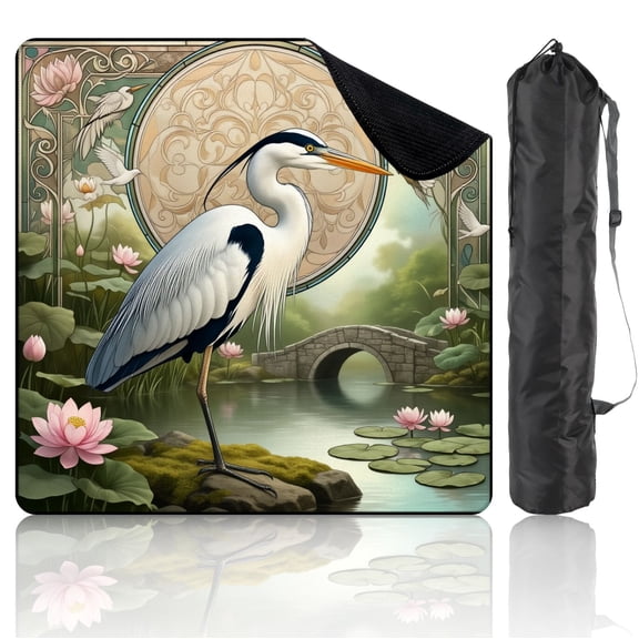 Mahjong Mat 31.5" x 31.5" Heron by Pond Ornate Art Mandala Stone Bridge Non-Slip Noise Reduction Mahjong Tiles Table Cover for Dominoes Poker Card Board and Tile Games