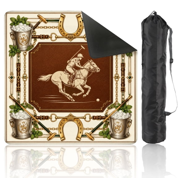Mahjong Mat 31.5" x 31.5" Horse Jockey Vintage Equestrian Frame Golden Horseshoes Non-Slip Noise Reduction American Mahjong Tiles Table Cover for Dominoes Poker Card Board Games Gift