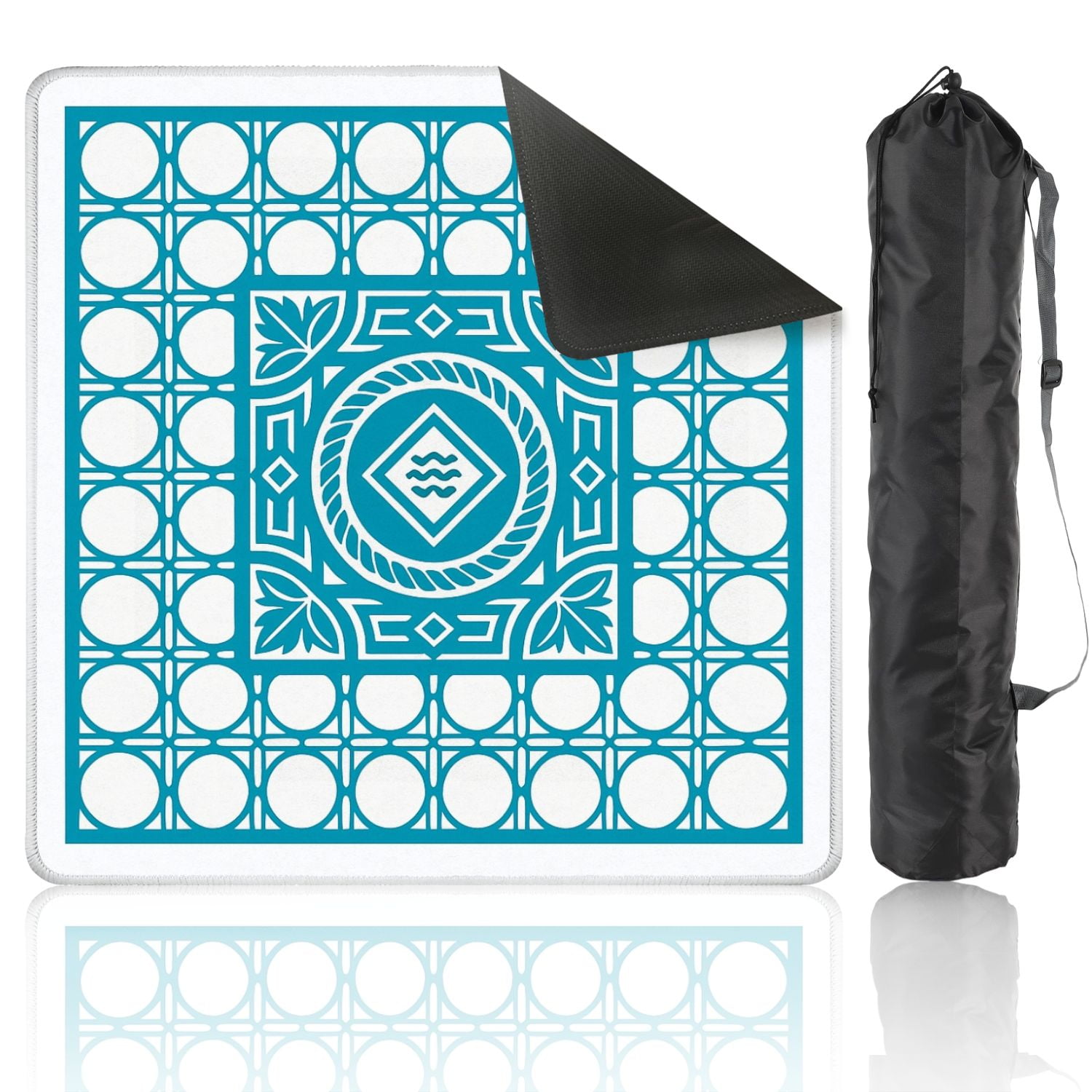 Mahjong Mat 31.5" x 31.5" Intricate Blue Geometric Rope Design Anti-Slip and Noise Reduction Symmetry Design Mahjong Tiles Table Cover for Dominoes Poker Card Board and Tile Games