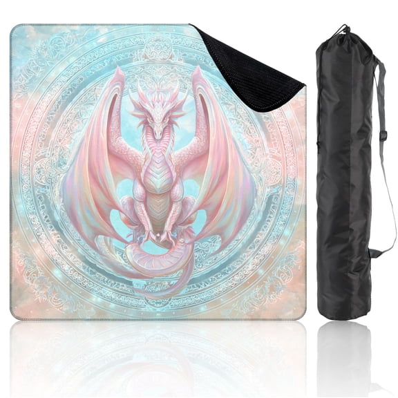 Mahjong Mat 31.5" x 31.5" Iridescent Dragon Wings Circular Patterns Cream Non-Slip Noise Reduction Mahjong Tiles Table Cover for Dominoes Poker Card Board and Tile Games