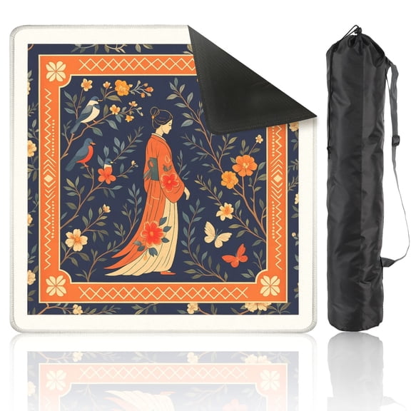 Mahjong Mat 31.5" x 31.5" Japanese Woman Anti-Slip and Noise Reduction Symmetry Design Mahjong Tiles Table Cover for Dominoes Poker Card Board and Tile Games