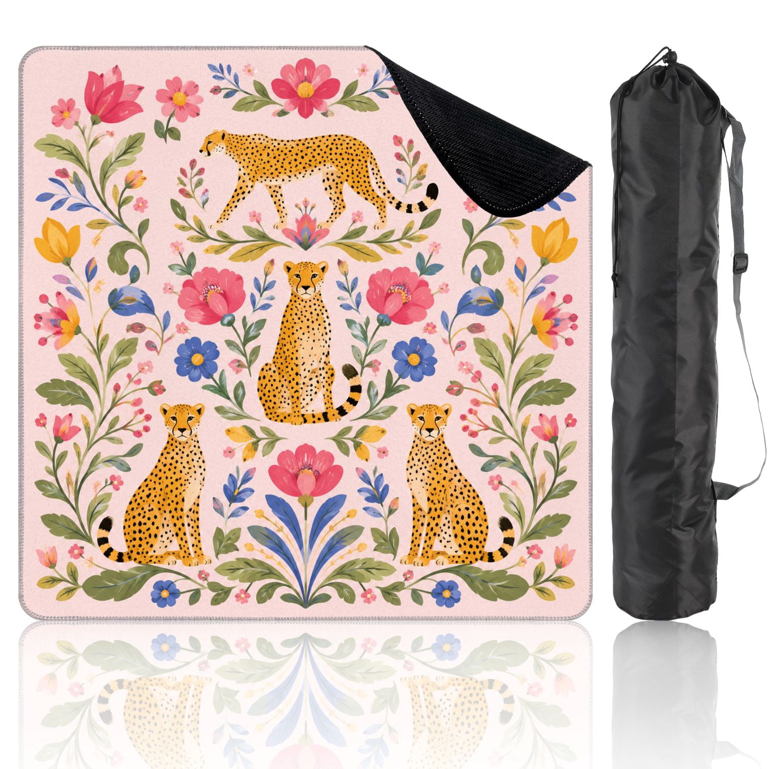 Mahjong Mat 31.5" x 31.5" Leopard Floral Vibrant Colors Pink Non-Slip Noise Reduction Mahjong Tiles Table Cover for Dominoes Poker Card Board and Tile Games