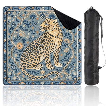 Mahjong Mat 31.5" x 31.5" Leopard Sitting Blue Floral Ornate Frame Non-Slip Noise Reduction Mahjong Tiles Table Cover for Dominoes Poker Card Board and Tile Games