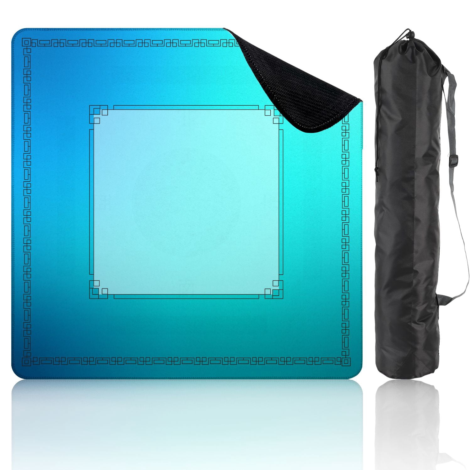 Mahjong Mat 31.5" x 31.5" Light Blue Teal Defocused Blurred Motion Abstract Non-Slip Noise Reduction American Mahjong Tiles Table Cover for Dominoes Poker Card Board Games Gift