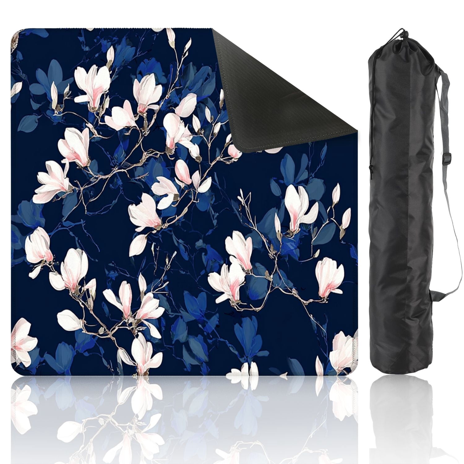 Mahjong Mat 31.5" x 31.5" Magnolia flower Seamless white Non-Slip Noise Reduction American Mahjong Tiles Table Cover for Dominoes Poker Card Board Games Gift