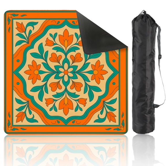 Mahjong Mat 31.5" x 31.5" Mandala Floral Butterfly Vibrant Orange Teal Yellow Anti-Slip and Noise Reduction Symmetry Design Mahjong Tiles Table Cover for Dominoes Poker Card Board and Tile Games