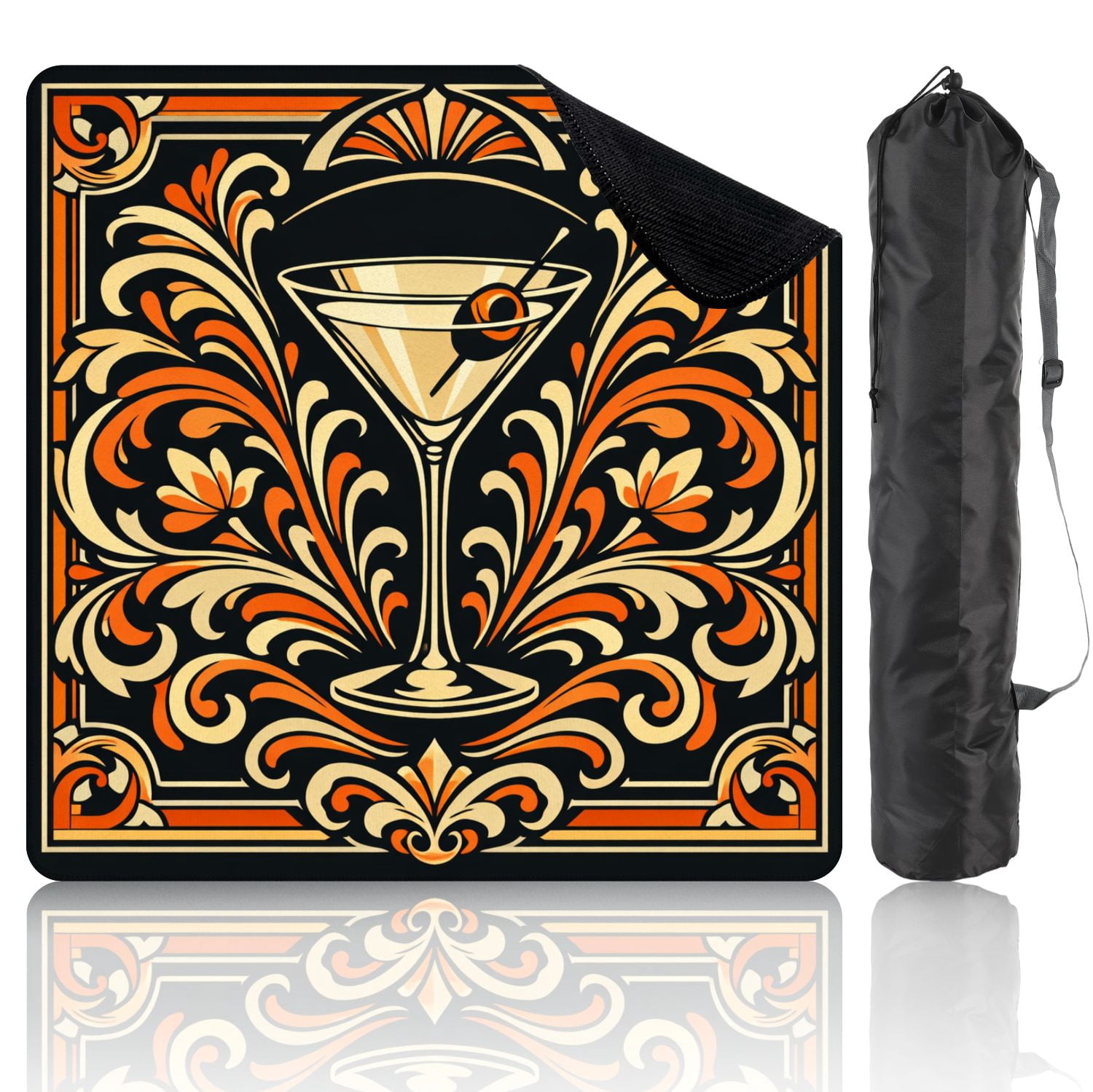 Mahjong Mat 31.5" x 31.5" Martini Glass Olive Ornate Floral Non-Slip Noise Reduction Mahjong Tiles Table Cover for Dominoes Poker Card Board and Tile Games