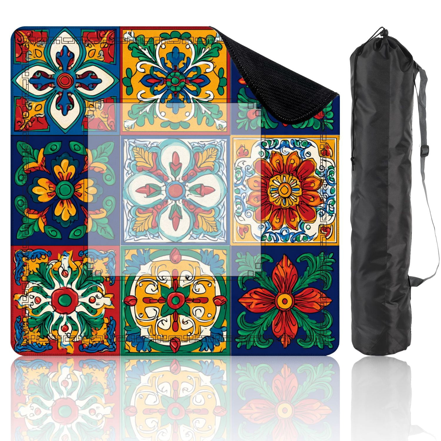 Mahjong Mat 31.5" x 31.5" Mexican talavera ceramic tile seamless Decoration ornamental Non-Slip Noise Reduction American Mahjong Tiles Table Cover for Dominoes Poker Card Board Games Gift
