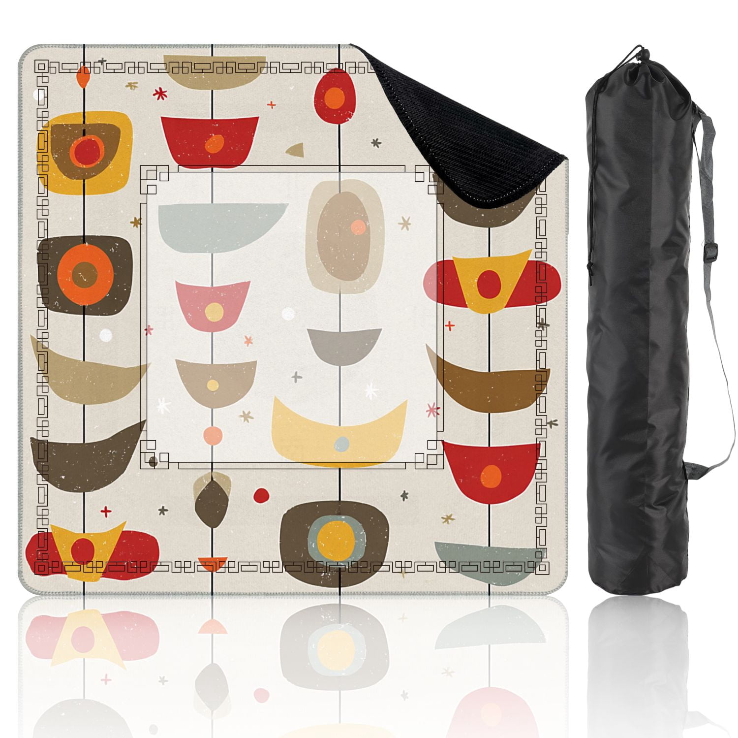 Mahjong Mat 31.5" x 31.5" Mid century modern art Abstract geometric seamless Non-Slip Noise Reduction American Mahjong Tiles Table Cover for Dominoes Poker Card Board Games Gift