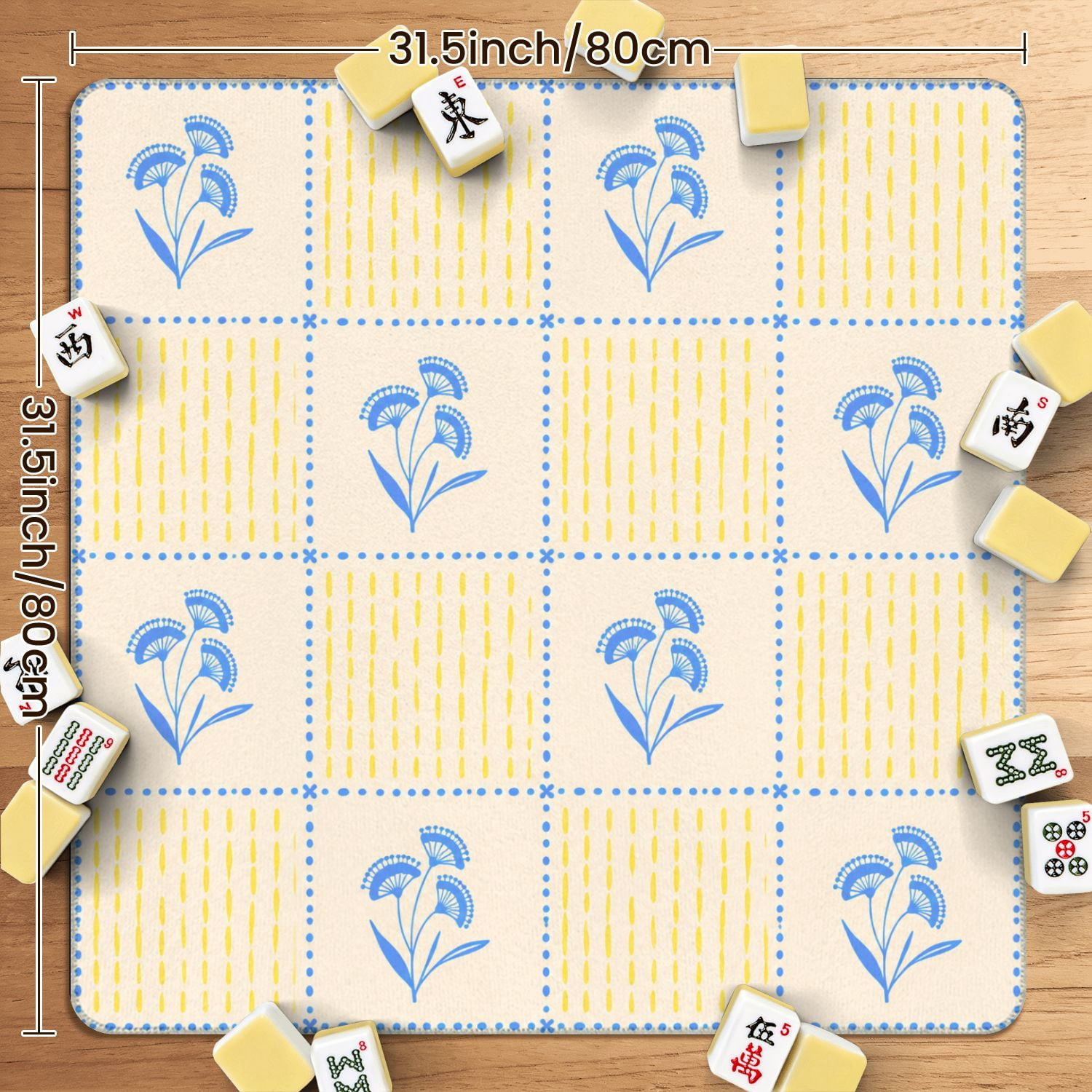 Mahjong Mat 31.5" x 31.5" Minimalist Palm Tree Yellow Stripe Non-Slip Noise Reduction American Mahjong Tiles Table Cover for Dominoes Poker Card Board Games Gift