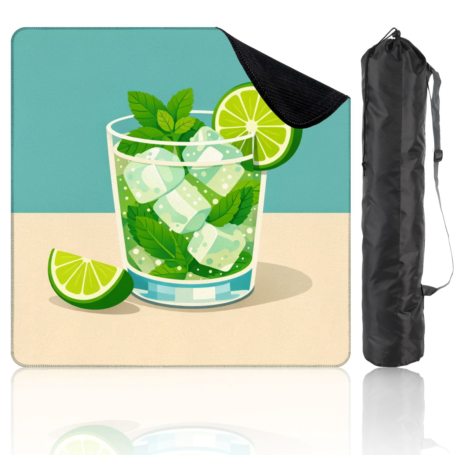 Mahjong Mat 31.5" x 31.5" Mint Mojito Cocktail Lime Ice Cubes Glass Non-Slip Noise Reduction Mahjong Tiles Table Cover for Dominoes Poker Card Board and Tile Games