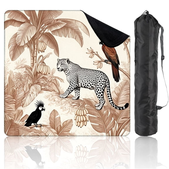 Mahjong Mat 31.5" x 31.5" Monkey Cheetah Wild Animals Tropical Forest Engraving Print Non-Slip Noise Reduction Mahjong Tiles Table Cover for Dominoes Poker Card Board and Tile Games