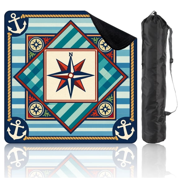 Mahjong Mat 31.5" x 31.5" Nautical Compass Anchor Blue Red Stripes Non-Slip Noise Reduction Mahjong Tiles Table Cover for Dominoes Poker Card Board and Tile Games