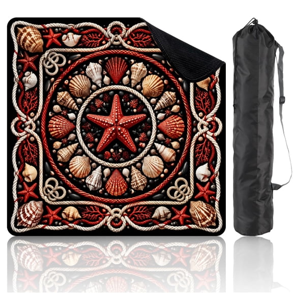 Mahjong Mat 31.5" x 31.5" Nautical Starfish Seashell Rope Coral Non-Slip Noise Reduction Mahjong Tiles Table Cover for Dominoes Poker Card Board and Tile Games