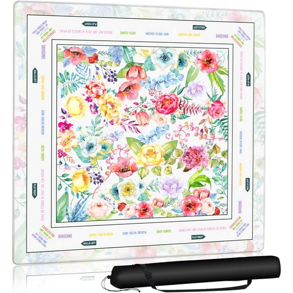 Mahjong Mat,31.5" x 31.5",Noise and Non-Slip Reducing Portable Mahjong Accessories with a Carrying Bag,Game Table Mat for Dominoes,Card Games,Board Games (Watercolor Bloom)
