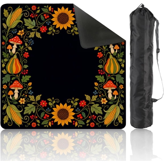 Mahjong Mat 31.5" x 31.5" Non-Slip Noise-Reducing Autumn Pumpkin Floral Border Mahjong Game Mat for Poker Dominoes