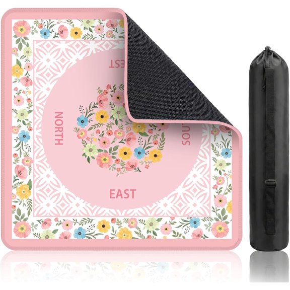 Mahjong Mat 31.5" x 31.5" Non-Slip Noise-Reducing with Black Carrying Bag Floral Rubber (Pink) Table Mat for Poker Dominoes Card Games Board Games