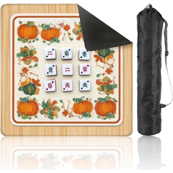 Mahjong Mat 31.5" x 31.5" Non-Slip Noise Reduction Autumn Themed Set Pumpkins Leaves Tiles Mahjong Game Mat for Tile Dominoes Poker Card Board Games