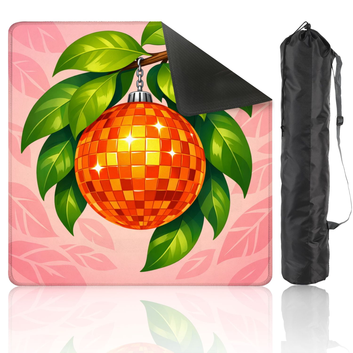 Mahjong Mat 31.5" x 31.5" Orange Disco Ball Ornament Hanging from Anti-Slip and Noise Reduction Symmetry Design Mahjong Tiles Table Cover for Dominoes Poker Card Board and Tile Games