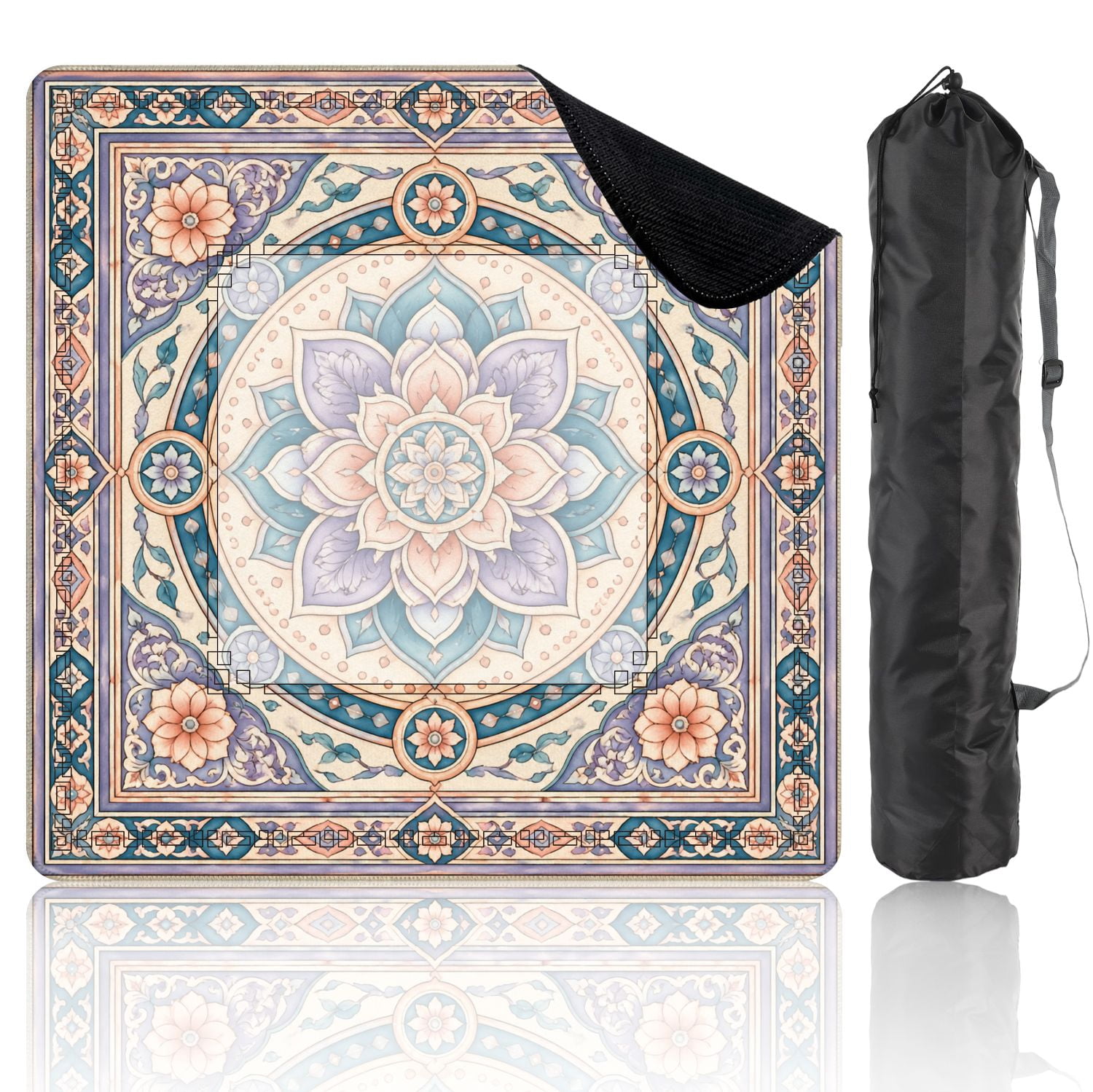 Mahjong Mat 31.5" x 31.5" Ornamental Mandala Floral Pastel Blue Purple Peach Accents Non-Slip Noise Reduction American Mahjong Tiles Table Cover for Dominoes Poker Card Board Games Gift